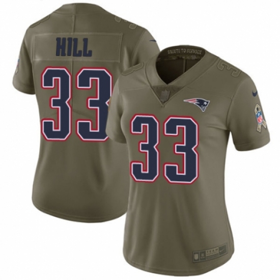 Women's Nike New England Patriots 33 Jeremy Hill Limited Olive 2017 Salute to Service NFL Jersey
