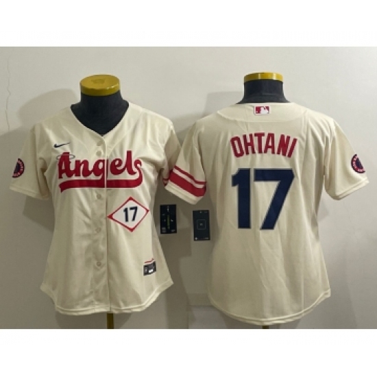 Women's Los Angeles Angels 17 Shohei Ohtani Number Cream 2022 City Connect Cool Base Stitched Jersey