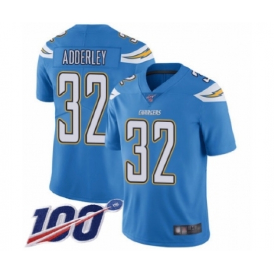 Men's Los Angeles Chargers 32 Nasir Adderley Electric Blue Alternate Vapor Untouchable Limited Player 100th Season Football Jersey
