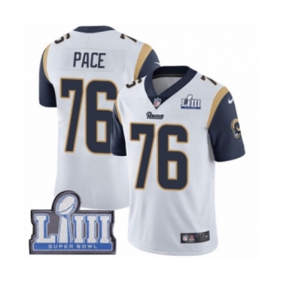Youth Nike Los Angeles Rams 76 Orlando Pace White Vapor Untouchable Limited Player Super Bowl LIII Bound NFL Jersey