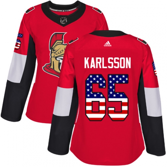 Women's Adidas Ottawa Senators 65 Erik Karlsson Authentic Red USA Flag Fashion NHL Jersey