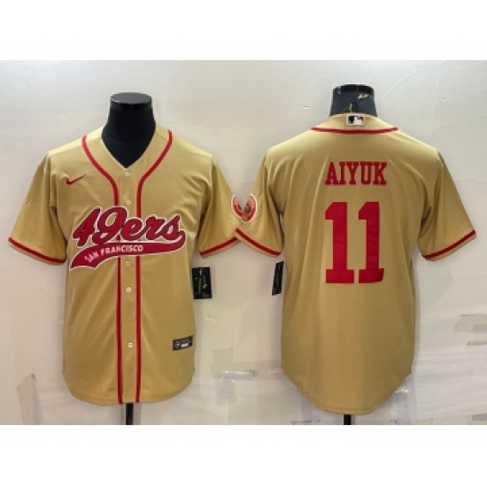 Men's San Francisco 49ers 11 Brandon Aiyuk Gold With Patch Cool Base Stitched Baseball Jersey