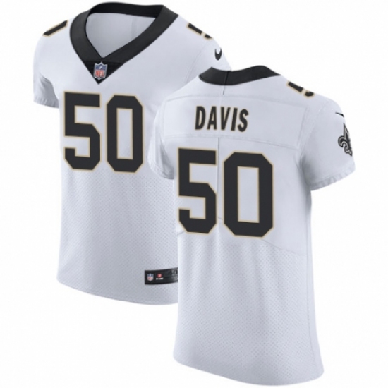 Men's Nike New Orleans Saints 50 DeMario Davis White Vapor Untouchable Elite Player NFL Jersey