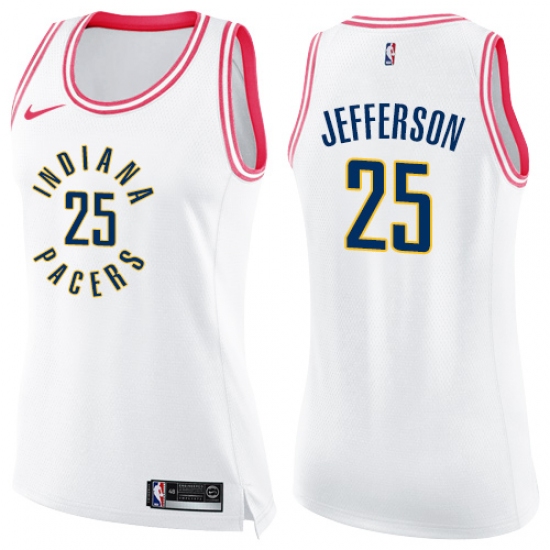 Women's Nike Indiana Pacers 25 Al Jefferson Swingman White Pink Fashion NBA Jersey