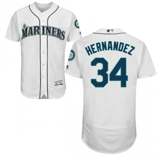 Men's Majestic Seattle Mariners 34 Felix Hernandez White Home Flex Base Authentic Collection MLB Jersey