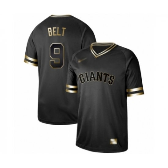 Men's San Francisco Giants 9 Brandon Belt Authentic Black Gold Fashion Baseball Jersey