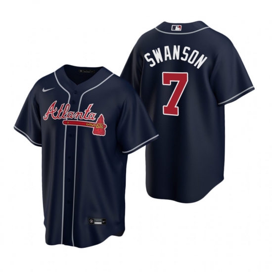Men's Nike Atlanta Braves 7 Dansby Swanson Navy Alternate Stitched Baseball Jersey