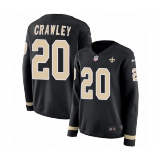 Women's Nike New Orleans Saints 20 Ken Crawley Limited Black Therma Long Sleeve NFL Jersey