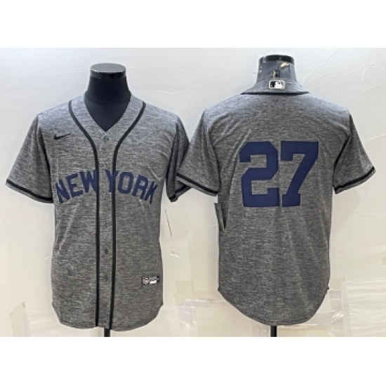 Men's New York Yankees 27 Giancarlo Stanton No Name Grey Gridiron Cool Base Stitched Jersey