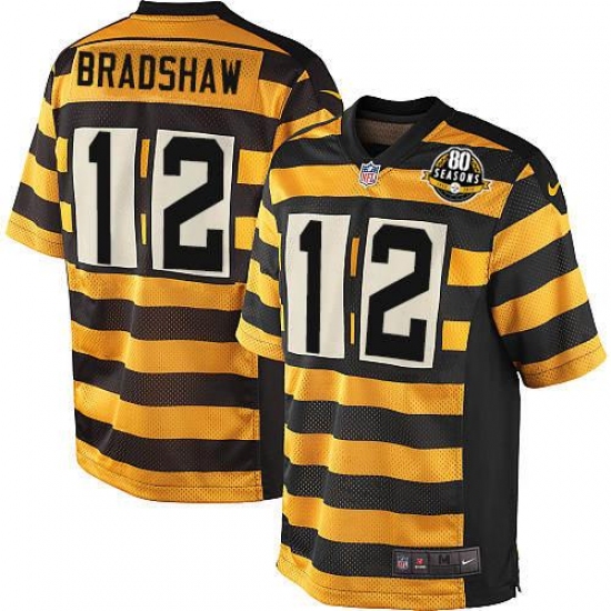 Youth Nike Pittsburgh Steelers 12 Terry Bradshaw Limited Yellow/Black Alternate 80TH Anniversary Throwback NFL Jersey