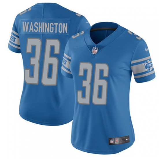 Women's Nike Detroit Lions 36 Dwayne Washington Blue Team Color Vapor Untouchable Elite Player NFL Jersey