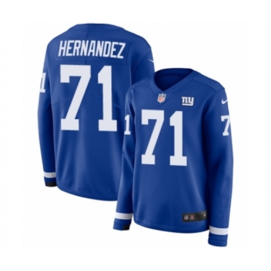 Women's Nike New York Giants 71 Will Hernandez Limited Royal Blue Therma Long Sleeve NFL Jersey