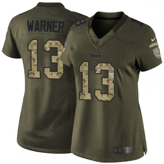 Women's Nike Los Angeles Rams 13 Kurt Warner Elite Green Salute to Service NFL Jersey