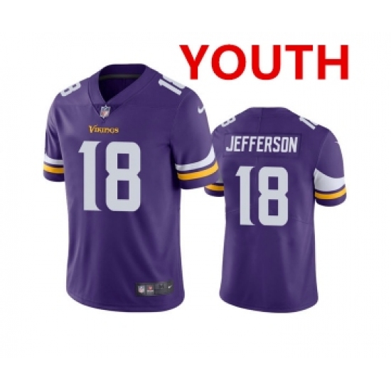 Youth Minnesota Vikings 18 Justin Jefferson 2020 Purple Vapor Untouchable Limited Stitched Jersey