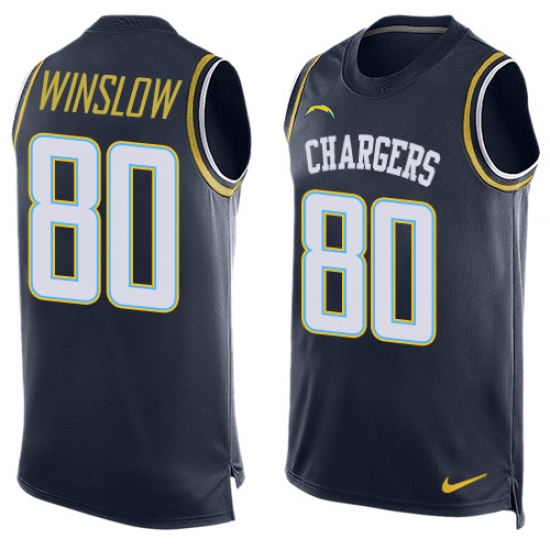 Men's Nike Los Angeles Chargers 80 Kellen Winslow Limited Navy Blue Player Name & Number Tank Top NFL Jersey