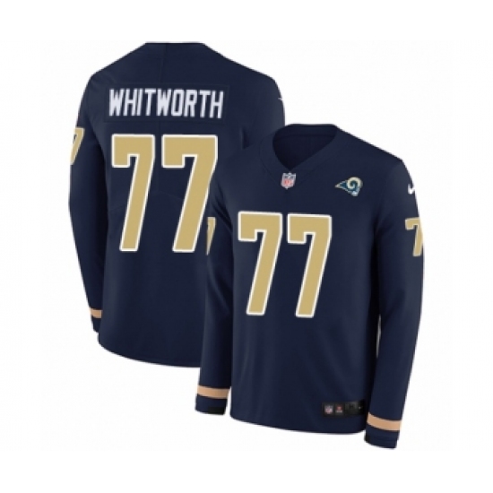 Men's Nike Los Angeles Rams 77 Andrew Whitworth Limited Navy Blue Therma Long Sleeve NFL Jersey