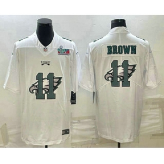 Men's Philadelphia Eagles 11 AJ Brown Super Bowl LVII Patch White Shadow Logo Limited Stitched Jersey