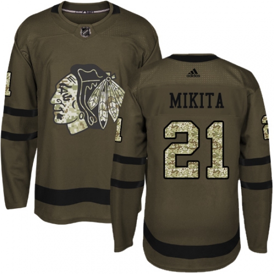 Men's Reebok Chicago Blackhawks 21 Stan Mikita Authentic Green Salute to Service NHL Jersey