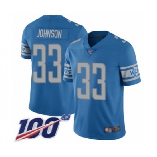 Men's Detroit Lions 33 Kerryon Johnson Blue Team Color Vapor Untouchable Limited Player 100th Season Football Jersey