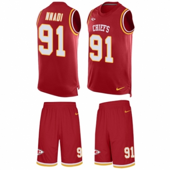 Men's Nike Kansas City Chiefs 91 Derrick Nnadi Limited Red Tank Top Suit NFL Jersey