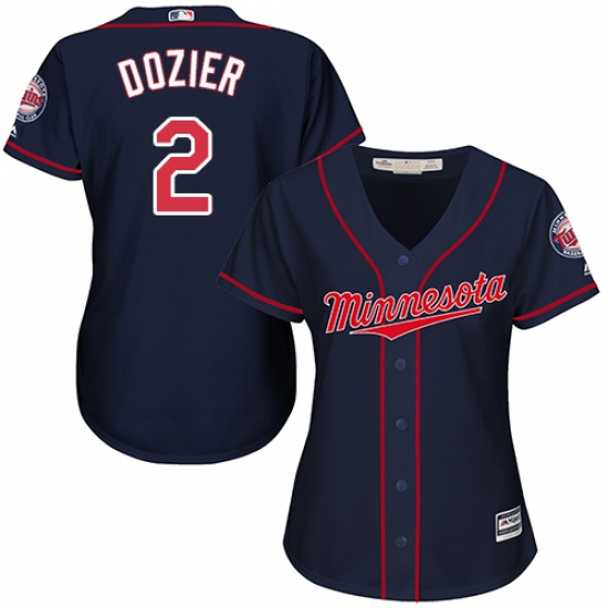 Women's Majestic Minnesota Twins 2 Brian Dozier Authentic Navy Blue Alternate Road Cool Base MLB Jersey