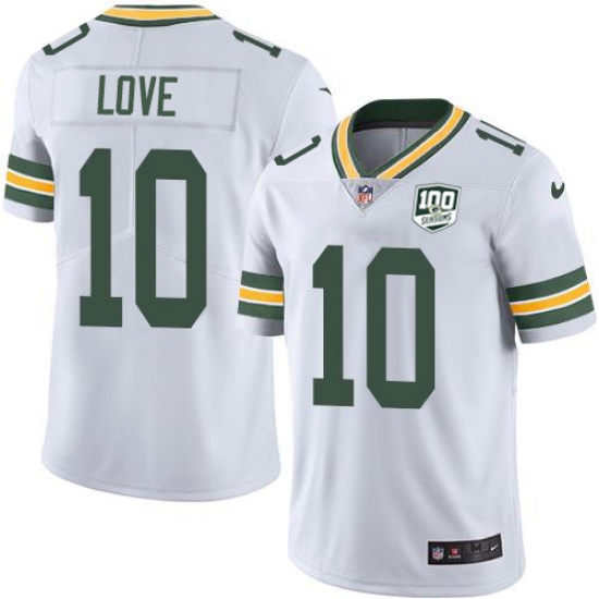 Youth Green Bay Packers 10 Jordan Love White 100th Season Stitched NFL Vapor Untouchable Limited Jersey