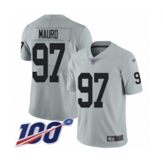 Men's Oakland Raiders 97 Josh Mauro Limited Silver Inverted Legend 100th Season Football Jersey