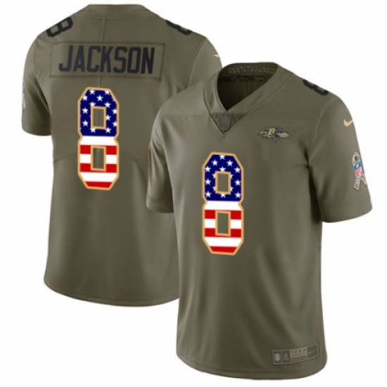 Youth Nike Baltimore Ravens 8 Lamar Jackson Limited Olive/USA Flag Salute to Service NFL Jersey