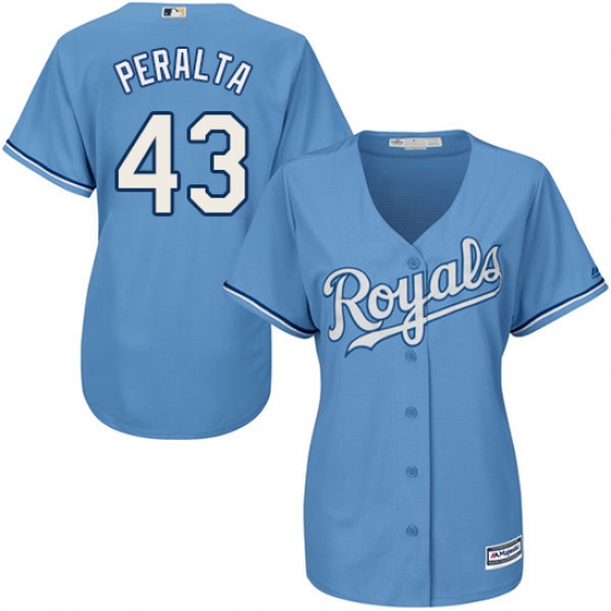 Women's Majestic Kansas City Royals 43 Wily Peralta Authentic Light Blue Alternate 1 Cool Base MLB Jersey