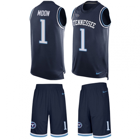 Men's Nike Tennessee Titans 1 Warren Moon Limited Navy Blue Tank Top Suit NFL Jersey