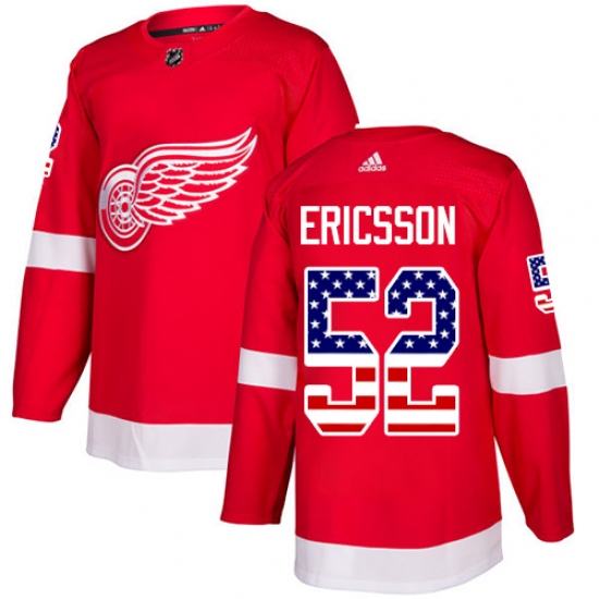 Youth Adidas Detroit Red Wings 52 Jonathan Ericsson Authentic Red USA Flag Fashion NHL Jersey