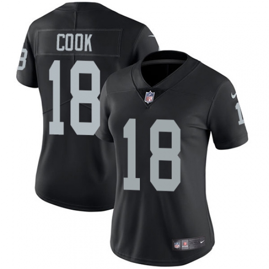 Women's Nike Oakland Raiders 18 Connor Cook Elite Black Team Color NFL Jersey