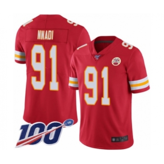 Men's Kansas City Chiefs 91 Derrick Nnadi Red Team Color Vapor Untouchable Limited Player 100th Season Football Jersey
