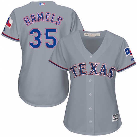 Women's Majestic Texas Rangers 35 Cole Hamels Replica Grey Road Cool Base MLB Jersey