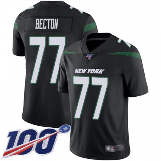 Youth New York Jets 77 Mekhi Becton Black Alternate Stitched 100th Season Vapor Untouchable Limited Jersey