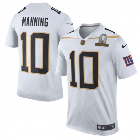 Men's Nike New York Giants 10 Eli Manning Elite White Team Rice 2016 Pro Bowl NFL Jersey
