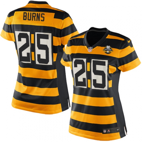 Women's Nike Pittsburgh Steelers 25 Artie Burns Limited Yellow/Black Alternate 80TH Anniversary Throwback NFL Jersey