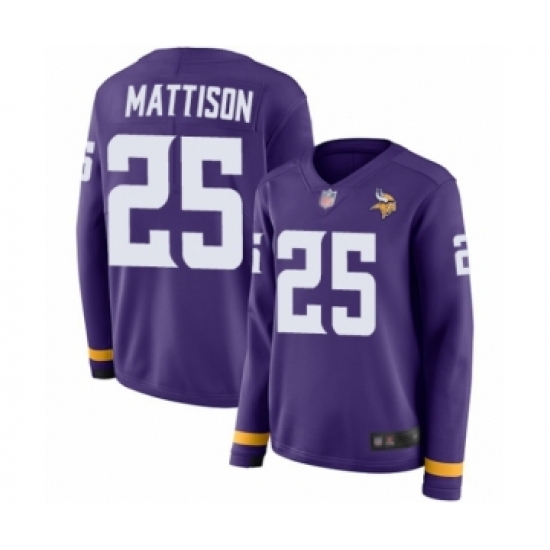 Women's Minnesota Vikings 25 Alexander Mattison Limited Purple Therma Long Sleeve Football Jersey