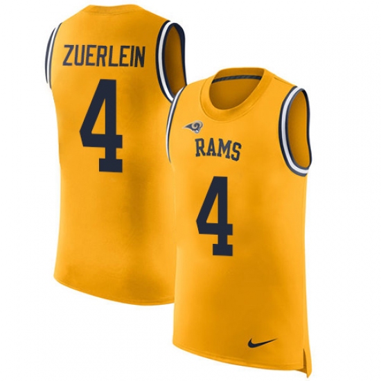 Men's Nike Los Angeles Rams 4 Greg Zuerlein Limited Gold Rush Player Name & Number Tank Top NFL Jersey
