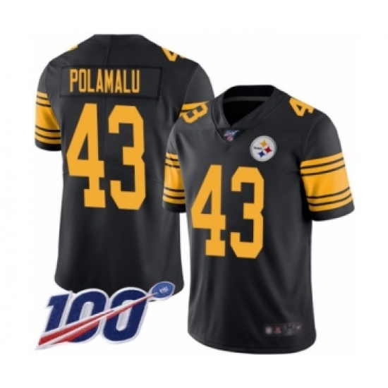 Men's Pittsburgh Steelers 43 Troy Polamalu Limited Black Rush Vapor Untouchable 100th Season Football Jersey