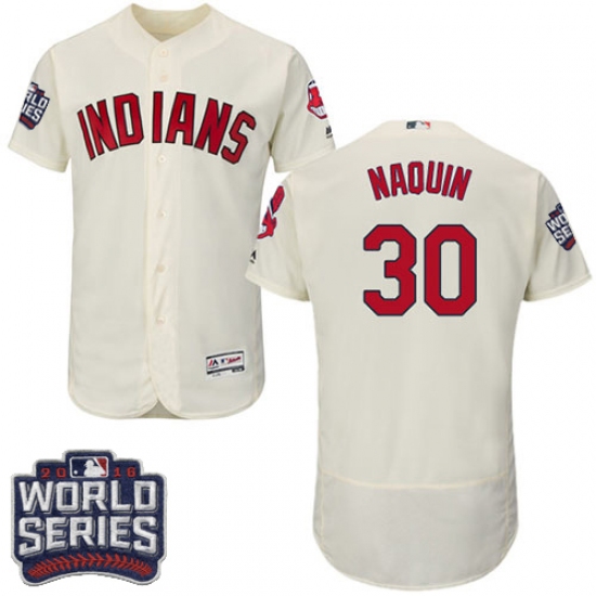 Men's Majestic Cleveland Indians 30 Tyler Naquin Cream 2016 World Series Bound Flexbase Authentic Collection MLB Jersey