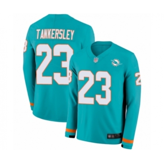 Youth Miami Dolphins 23 Cordrea Tankersley Limited Aqua Therma Long Sleeve Football Jersey