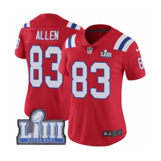 Women's Nike New England Patriots 83 Dwayne Allen Red Alternate Vapor Untouchable Limited Player Super Bowl LIII Bound NFL Jersey