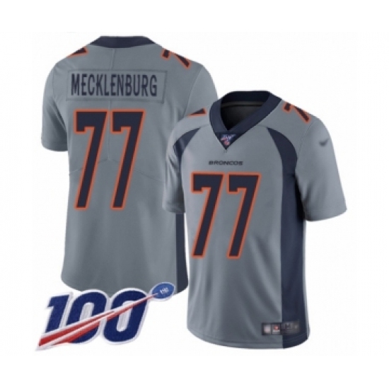 Men's Denver Broncos 77 Karl Mecklenburg Limited Silver Inverted Legend 100th Season Football Jersey