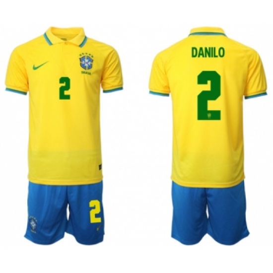 Men's Brazil 2 Danilo Yellow Home Soccer Jersey Suit