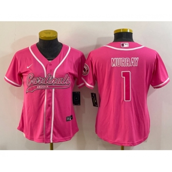 Women's Arizona Cardinals 1 Kyler Murray Pink With Patch Cool Base Stitched Baseball Jersey