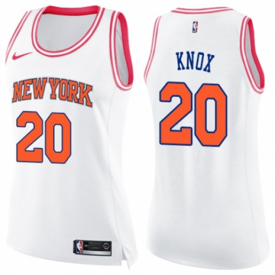 Women's Nike New York Knicks 20 Kevin Knox Swingman White/Pink Fashion NBA Jersey
