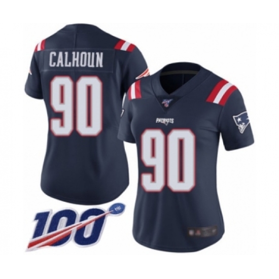 Women's New England Patriots 90 Shilique Calhoun Limited Navy Blue Rush Vapor Untouchable 100th Season Football Jersey