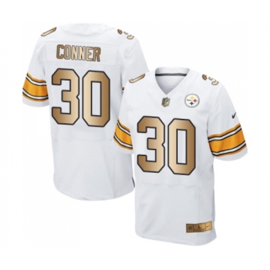 Men's Pittsburgh Steelers 30 James Conner Elite White Gold Football Jersey