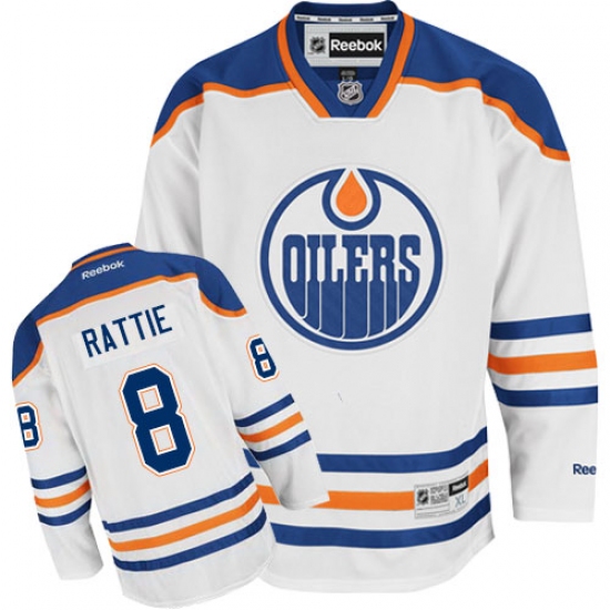Men's Reebok Edmonton Oilers 8 Ty Rattie Authentic White Away NHL Jersey